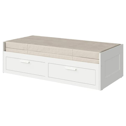 Ikea BRIMNES Day-bed / 2 drawers / 2 mattresses, white / Vannareid extra firm,80x200 cm