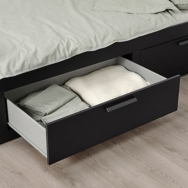 BRIMNES - Sofa bed/2 drawers/2 mattresses, black/Åfjäll rigid, , 80x200 cm - best price from Maltashopper.com 29521108