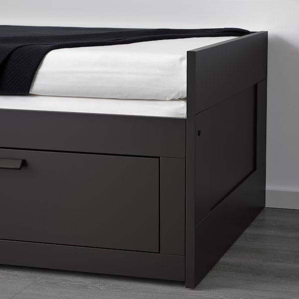 Ikea BRIMNES - Sofa bed/2 drawers/2 mattresses, black/Åfjäll semi-rigid, , 80x200 cm