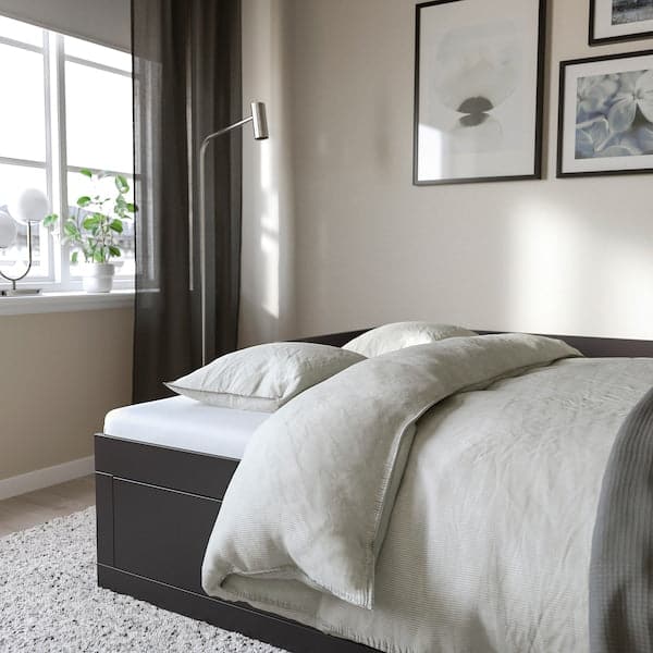 Ikea BRIMNES - Sofa bed/2 drawers/2 mattresses, black/Åfjäll semi-rigid, , 80x200 cm