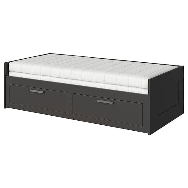 BRIMNES - Sofa bed/2 drawers/2 mattresses, black/Åfjäll semi-rigid, , 80x200 cm