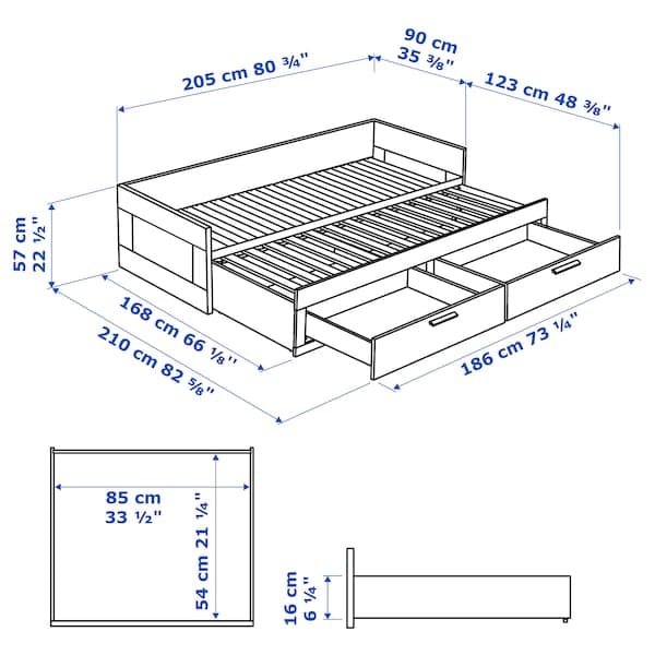 Ikea BRIMNES Day-bed / 2 drawers / 2 mattresses, black / Ågotnes firm,80x200 cm