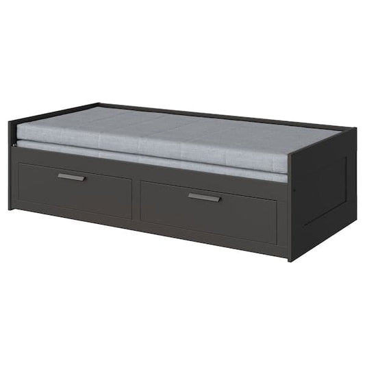 Ikea BRIMNES Day-bed / 2 drawers / 2 mattresses, black / Ågotnes firm,80x200 cm
