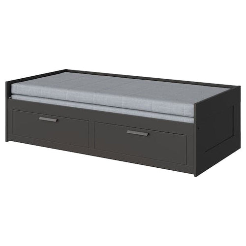 BRIMNES Day-bed / 2 drawers / 2 mattresses, black / Ågotnes firm,80x200 cm