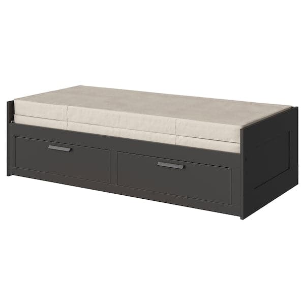 Ikea BRIMNES Day-bed / 2 drawers / 2 mattresses, black / Vannareid extra firm,80x200 cm