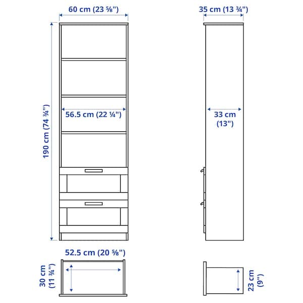 Ikea BRIMNES Library - white 60x190 cm , 60x190 cm