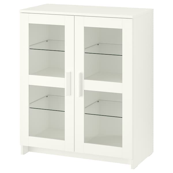 BRIMNES Mobile with doors - glass/white 78x95 cm , 78x95 cm