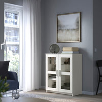 BRIMNES Mobile with doors - glass/white 78x95 cm , 78x95 cm - Premium File Cabinets from Ikea - Just €154.99! Shop now at Maltashopper.com