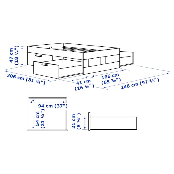 Ikea BRIMNES Bed frame with drawers, white / Lindbåden,160x200 cm