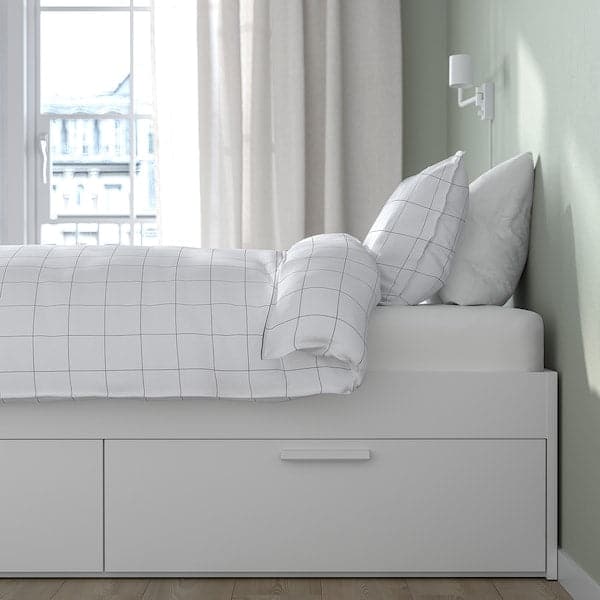 Ikea BRIMNES Bed frame with drawers, white / Lindbåden,90x200 cm , 90x200 cm