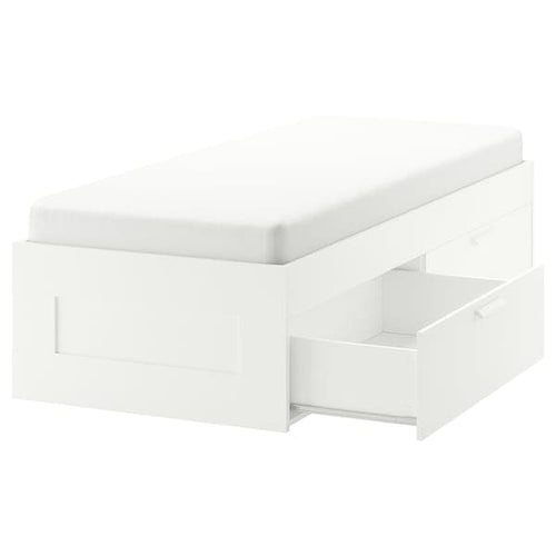 BRIMNES Bed frame with drawers, white / Lindbåden,90x200 cm , 90x200 cm
