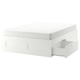 BRIMNES bed frame with storage, white/Lindbåden, 160x200 cm