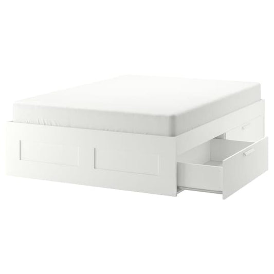 Ikea BRIMNES Bed frame with drawers, white / Lindbåden,160x200 cm