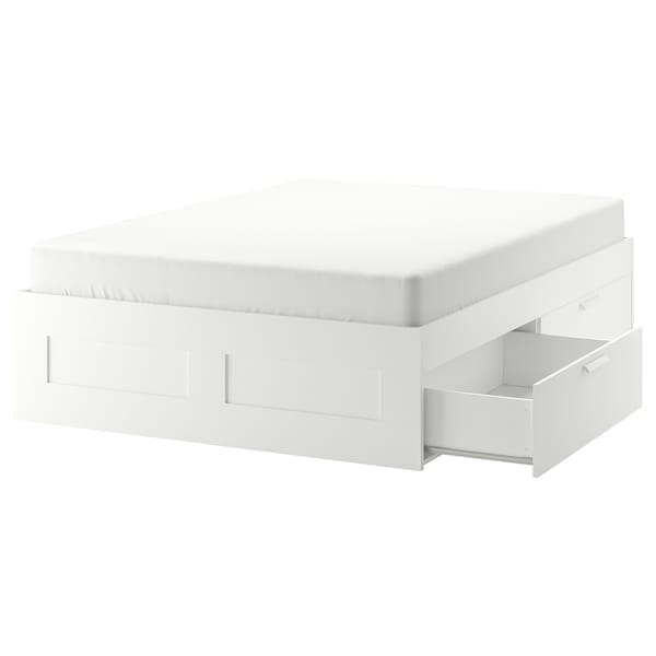 BRIMNES Bed frame with drawers, white / Lindbåden,140x200 cm , 140x200 cm - best price from Maltashopper.com 89494885