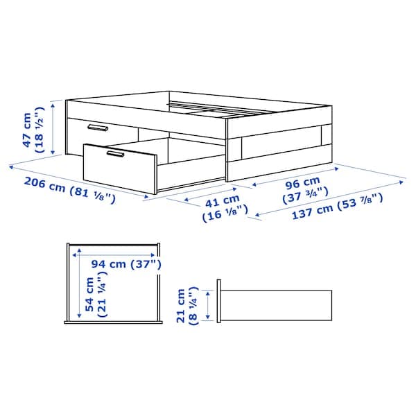 BRIMNES Bed structure with drawers - white 90x200 cm , 90x200 cm - Premium Beds & Bed Frames from Ikea - Just €232.99! Shop now at Maltashopper.com