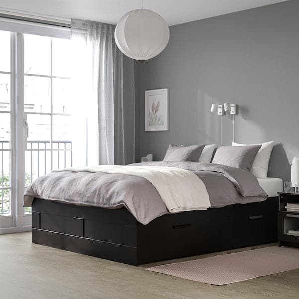 BRIMNES Bed structure with drawers - black/Leirsund 140x200 cm - Premium Beds & Bed Frames from Ikea - Just €427.99! Shop now at Maltashopper.com