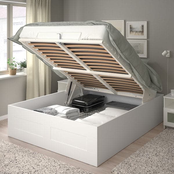 BRIMNES Bed structure with container - white 140x200 cm , 140x200 cm - best price from Maltashopper.com 20402398