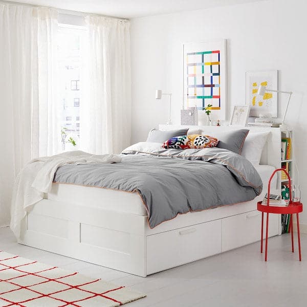 BRIMNES Bed frame / storage / headboard, white / Lindbåden,140x200 cm - best price from Maltashopper.com 19494879