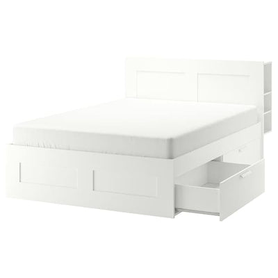 BRIMNES Bed frame / storage / headboard, white / Lindbåden,140x200 cm - best price from Maltashopper.com 19494879