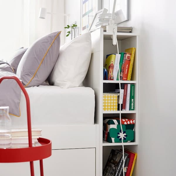 BRIMNES Bed/contenit/headboard structure - white/Lönset 140x200 cm , 140x200 cm - best price from Maltashopper.com 49157457