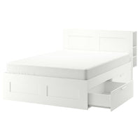 BRIMNES Bed/contenit/headboard structure - white/Lönset 160x200 cm , 160x200 cm - best price from Maltashopper.com 69157456