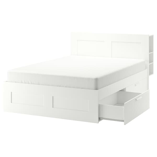 BRIMNES Bed/contenit/headboard structure - white/Luröy 140x200 cm , 140x200 cm - best price from Maltashopper.com 59157447