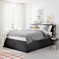 BRIMNES Bed/contenit/headboard structure - black/Leirsund 140x200 cm , - best price from Maltashopper.com 09157435