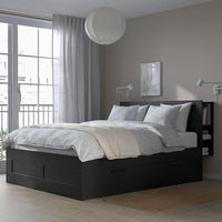 BRIMNES - Bed frame / storage / headboard, black / Lönset,160x200 cm - best price from Maltashopper.com 79157427