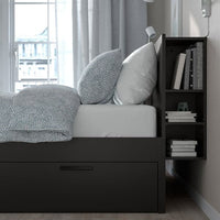 BRIMNES Bed/contenit/headboard structure - black/Lönset 140x200 cm - best price from Maltashopper.com 99157426