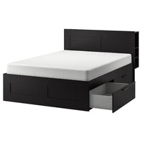 BRIMNES - Bed frame / storage / headboard, black / Lönset,160x200 cm - best price from Maltashopper.com 79157427