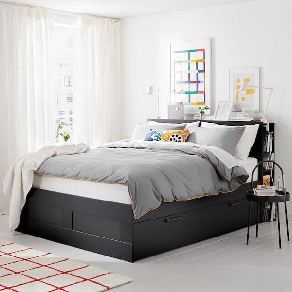 BRIMNES Bed/contenit/headboard structure - black/Luröy 140x200 cm - best price from Maltashopper.com 29157420