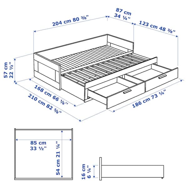 BRIMNES Day-bed frame with 2 drawers, black,80x200 cm - best price from Maltashopper.com 70269170