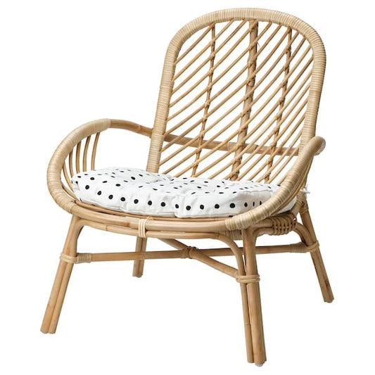 Ikea BROBOCK / BJÖRKTRAST - Armchair with cushion, white/black rattan ,