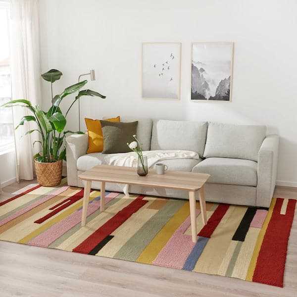 Ikea BRÖNDEN - Rug, low pile, handmade multicolour/red, 200x300 cm