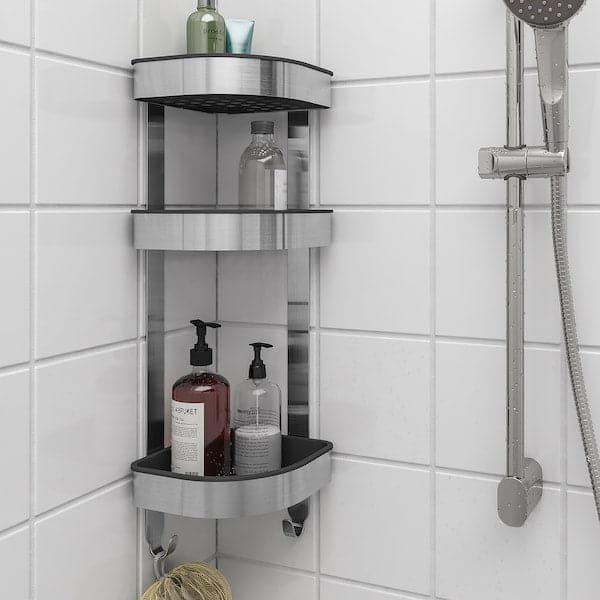 Ikea BROGRUND - Corner wall shelf unit, stainless steel, 19x58 cm