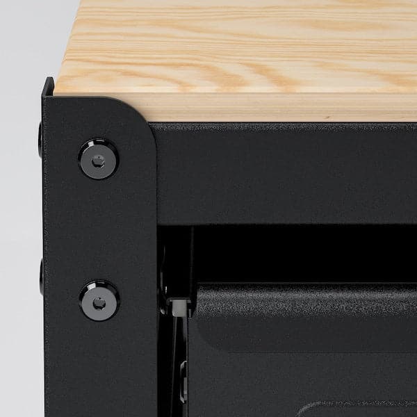 BROR - Work bench with drawers, black/pine plywood