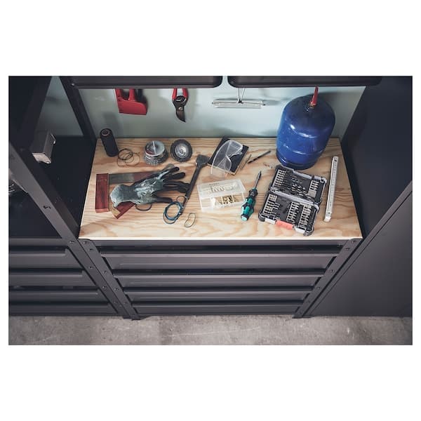 Ikea BROR - Work bench with drawers, black/pine plywood, 85x40x89 cm