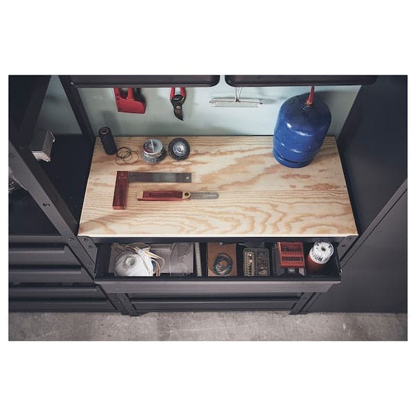 Ikea BROR - Work bench with drawers, black/pine plywood, 85x40x89 cm