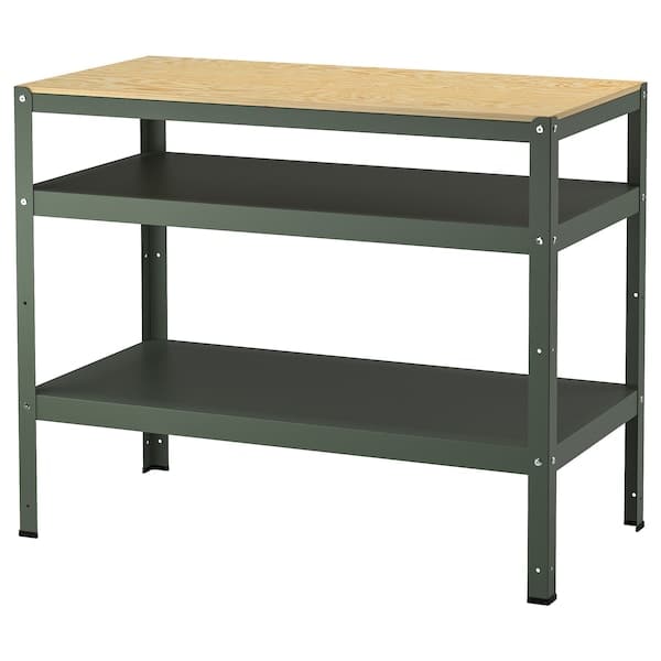 BROR - Work bench, grey-green/pine plywood, 110x55 cm - best price from Maltashopper.com 10547387