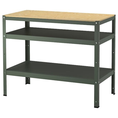BROR - Work bench, grey-green/pine plywood, 110x55 cm