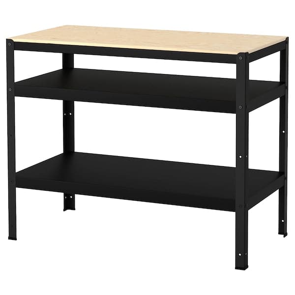 BROR - Work bench, black/pine plywood, 110x55 cm