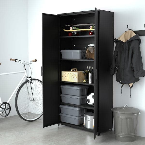 BROR - Cabinet with doors, black, 85x40x191 cm - best price from Maltashopper.com 50494297