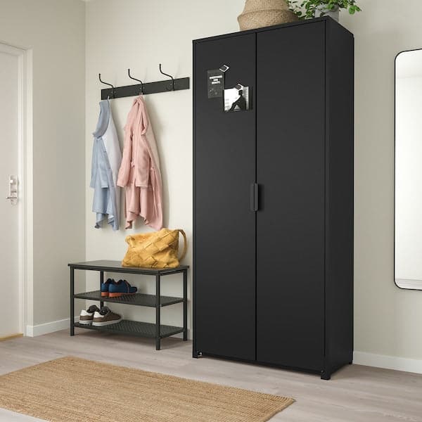 BROR - Cabinet with doors, black, 85x40x191 cm - best price from Maltashopper.com 50494297