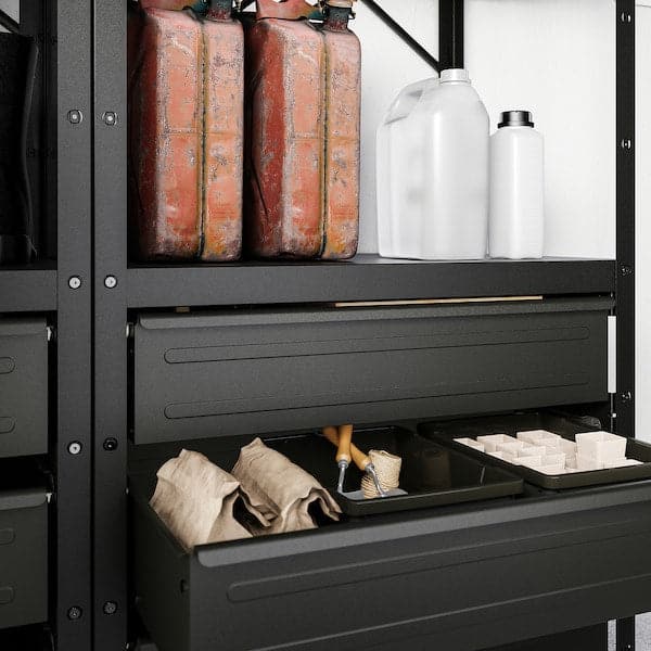 BROR - Shelving unit with drawers/shelves, black, 254x55x190 cm - best price from Maltashopper.com 19495096