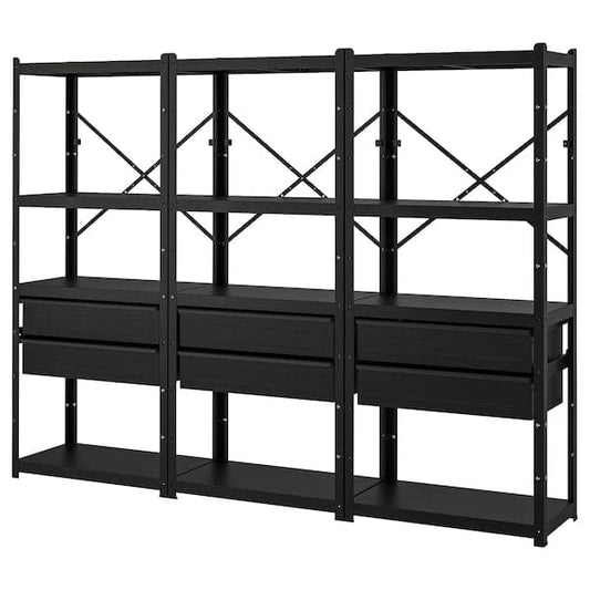 Ikea BROR - Shelving unit with drawers/shelves, black, 254x40x190 cm
