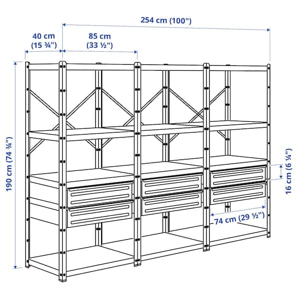 BROR - Shelving unit with drawers/shelves, black, 254x40x190 cm - best price from Maltashopper.com 79436909