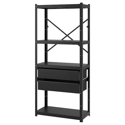 BROR - Shelving unit with drawers/shelves, black, 85x40x190 cm
