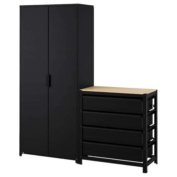 Ikea BROR - Shelving unit w cabinets/drawers, black, 170x40x191 cm