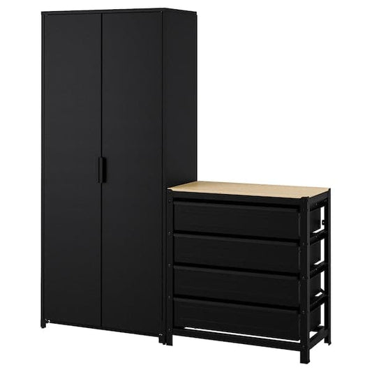 Ikea BROR - Shelving unit w cabinets/drawers, black, 170x40x191 cm