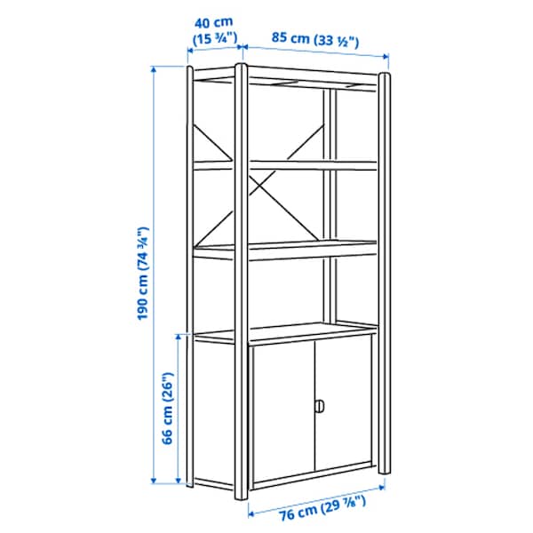 Ikea BROR - Shelving unit with cabinets, grey-green/pine plywood, 170x40x190 cm